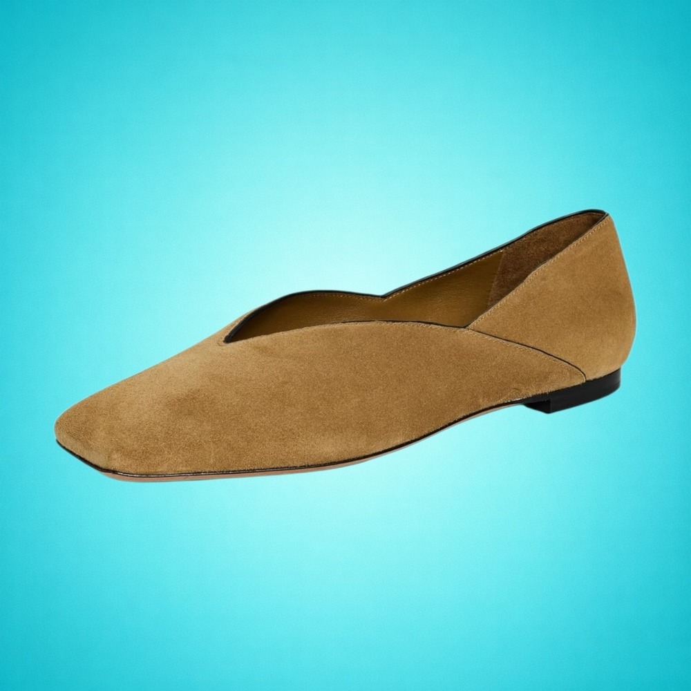 New Women's VINCE. Honey Brown Carmen Suede Square-Toe Flats, Size 9